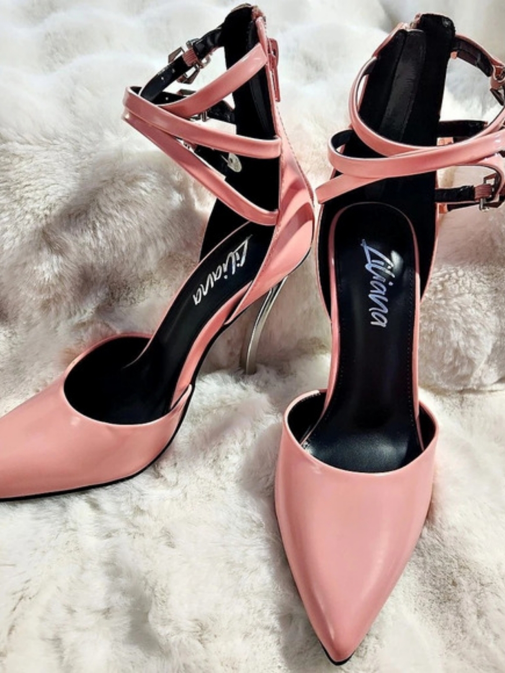 Liliana Pink Strappy Pointed-Toe Heels New